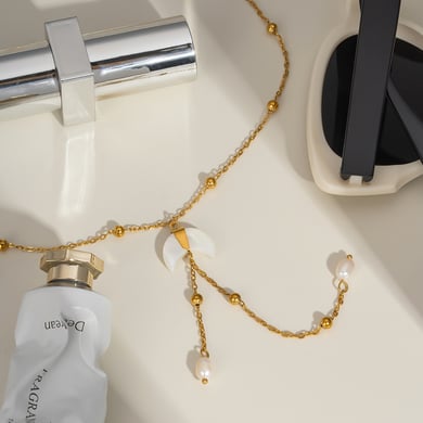 1 Stück Halsketten mit Mondanhänger aus Edelstahl in Goldfarbe h5 Bild2