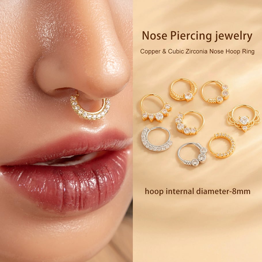 1 pièce de piercing de nez moderne en cuivre doré et zircon pour femme Image4