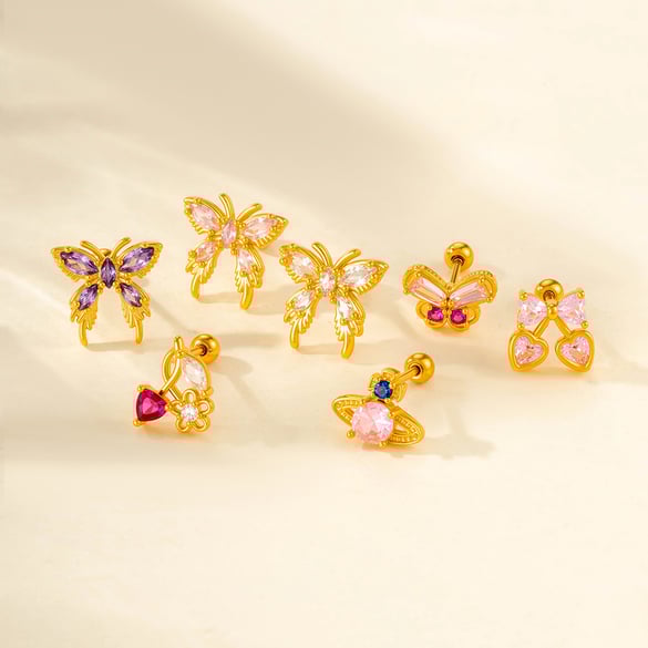 Pendientes de mariposa de acero y titanio con circonitas para mujer (1 unidad) 2