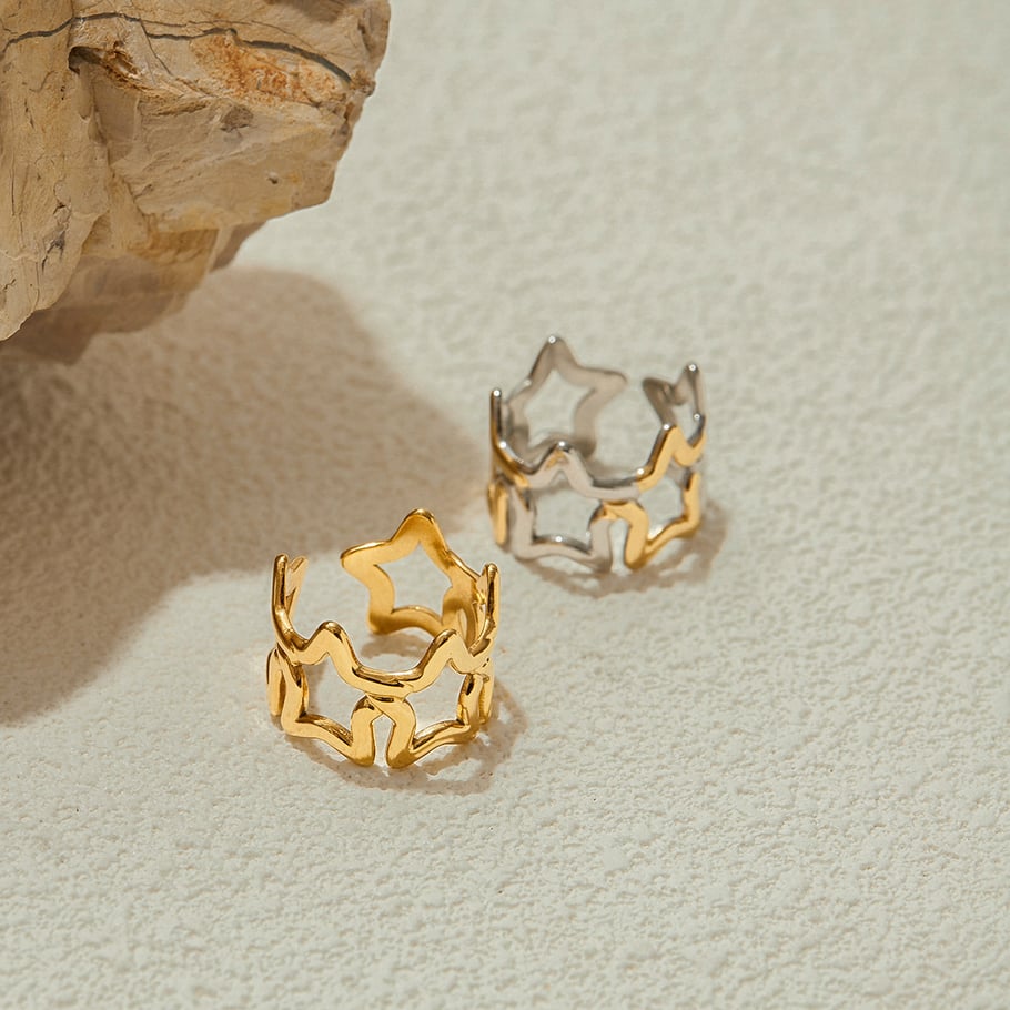 1 Piece Classic Star Stainless Steel Gold Color Statement Rings h5Picture7