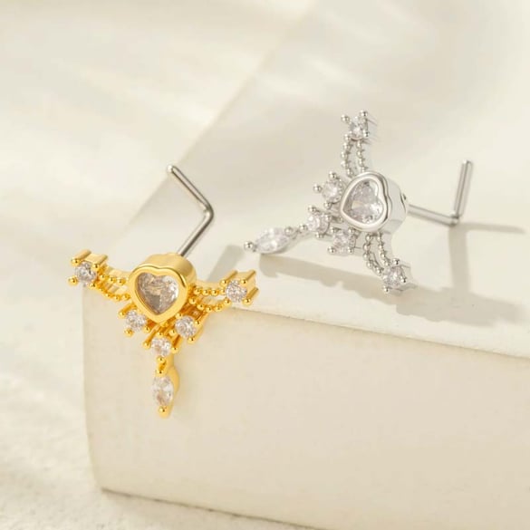 1 Piece Delicate Heart Copper Gold Color Zircon Women's Nose Stud