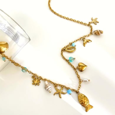 Collana con ciondolo color oro in acciaio inossidabile oceanico da 1 pezzo h5 Immagine5