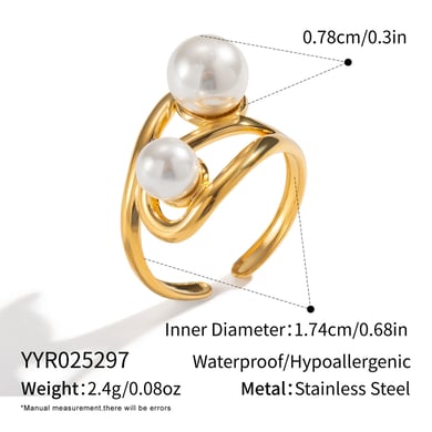 1 Piece Stainless Steel Gold Color Pearl Statement Ring h5 
