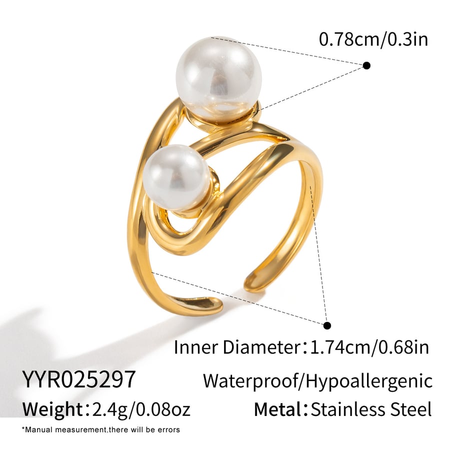 1 Piece Stainless Steel Gold Color Pearl Statement Ring 
