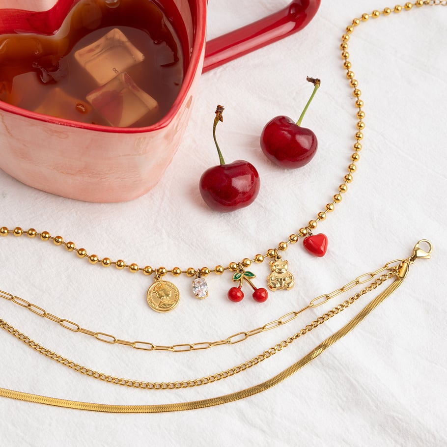 1 Piece Natural Cherry Stainless Steel Gold Color Women's Pendant Necklaces Picture6