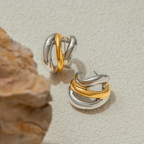 1 Pair Simple Series Twist Stainless Steel Gold Color Women's Hoop Earrings