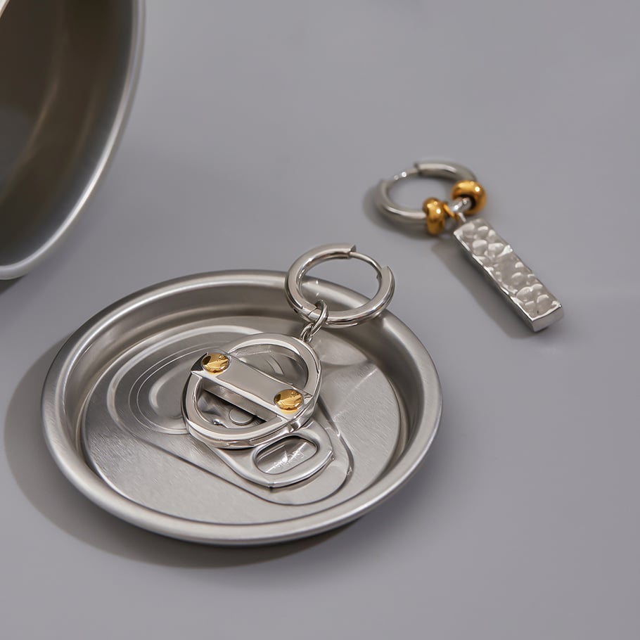 1 par de pendientes colgantes geométricos punk de acero inoxidable color dorado para mujer Imagen7