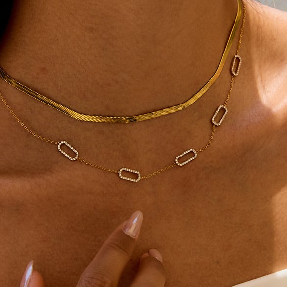 1 Piece Casual Geometric Stainless Steel Gold Color Women's Chain Necklaces 2