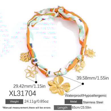 1 Piece Fabric Stainless Steel Gold Color Pendant Necklace h5 Picture2