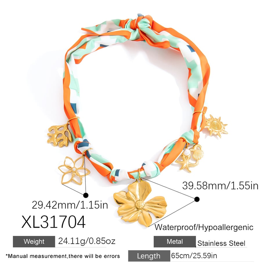 1 Piece Fabric Stainless Steel Gold Color Pendant Necklace Picture2