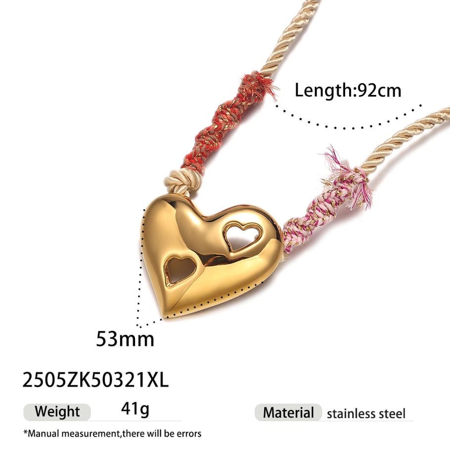 1 Piece Retro Heart Stainless Steel Gold Color Pendant Necklaces
