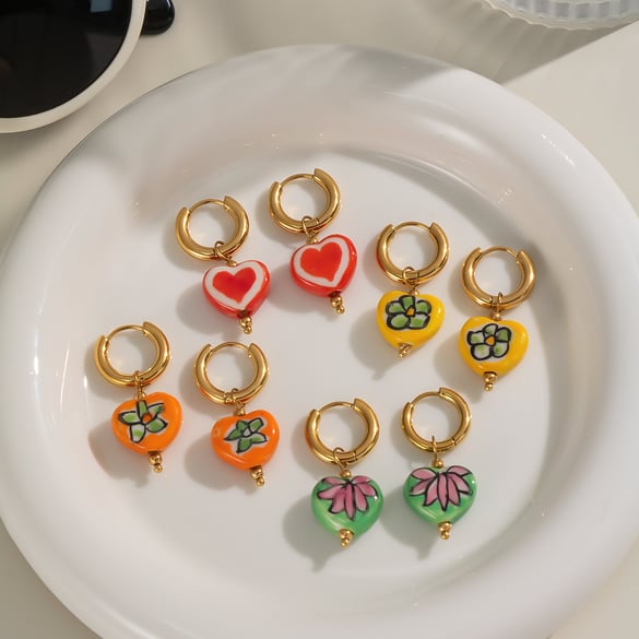 1 Pair Flower Heart Drop Earrings