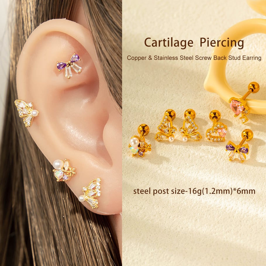 Pendientes de mariposa de acero y titanio con circonitas para mujer (1 unidad) Imagen5