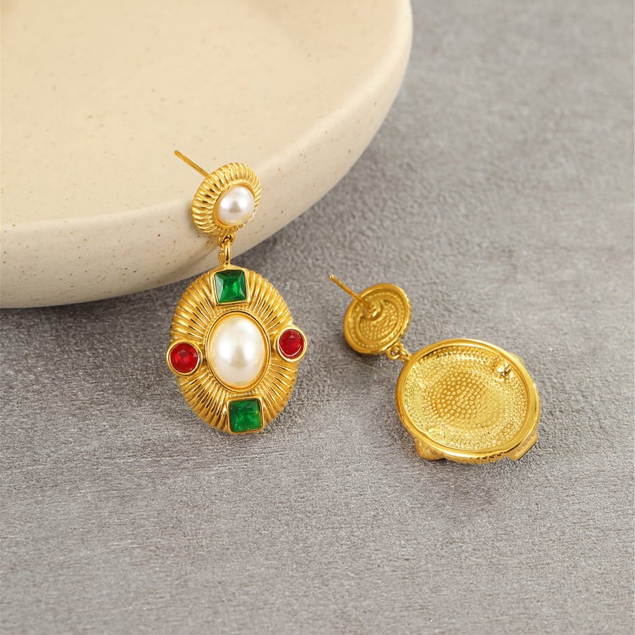 Pendientes colgantes de acero inoxidable con diseño geométrico retro de lujo para mujer Imagen4