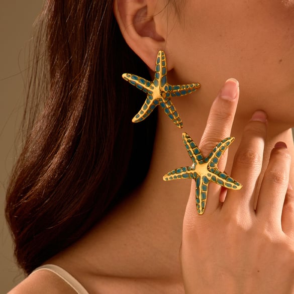 Romantic Vacation Geometric Stainless Steel Gold Color Women's Stud Earrings