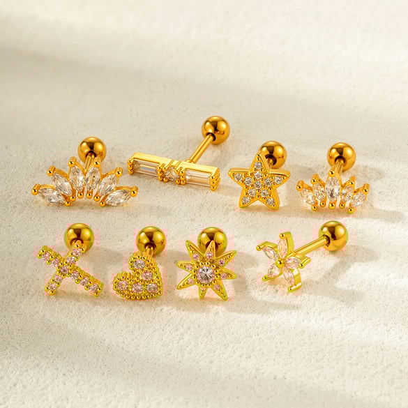 1 pezzo di orecchini con zirconi color rame e oro