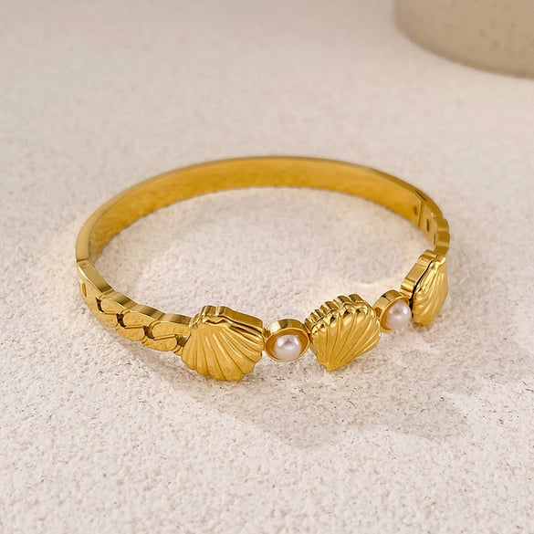 1 Piece Stylish Shell Stainless Steel Gold Color Women's Bangles