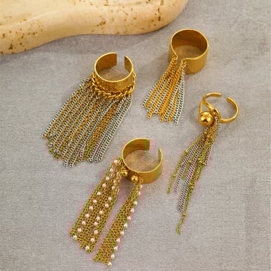 1 Piece Simple Series Daily Tassel Stainless Steel Women's Adjustable Rings h5 Picture4