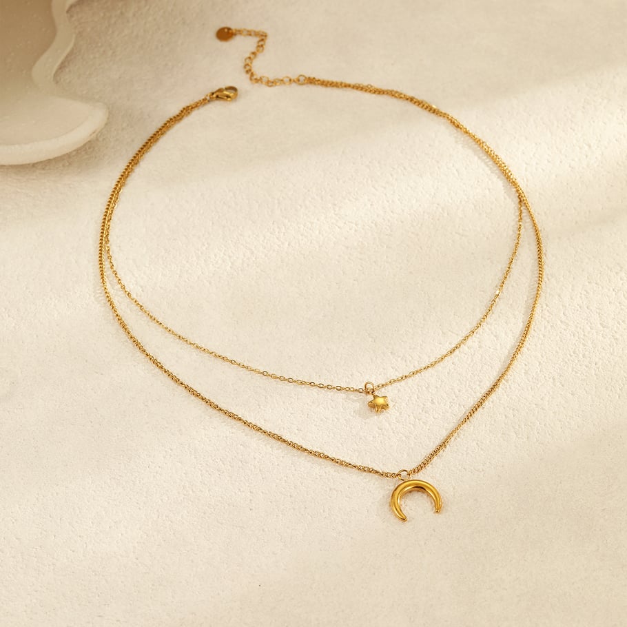 Elegant Sun/Moon Stainless Steel Gold Color Women's Layered Necklaces h5Picture4