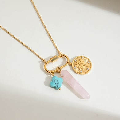 1 pezzo di collana con ciondolo da donna in acciaio inossidabile color oro con pietra naturale irregolare h5 Immagine9