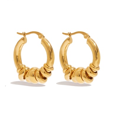 1 Pair Classic Mixed Color Stainless Steel Gold Color Women's Hoop Earrings h5 