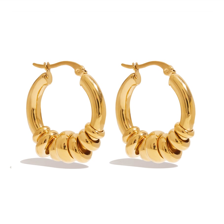 1 Pair Classic Mixed Color Stainless Steel Gold Color Women's Hoop Earrings 