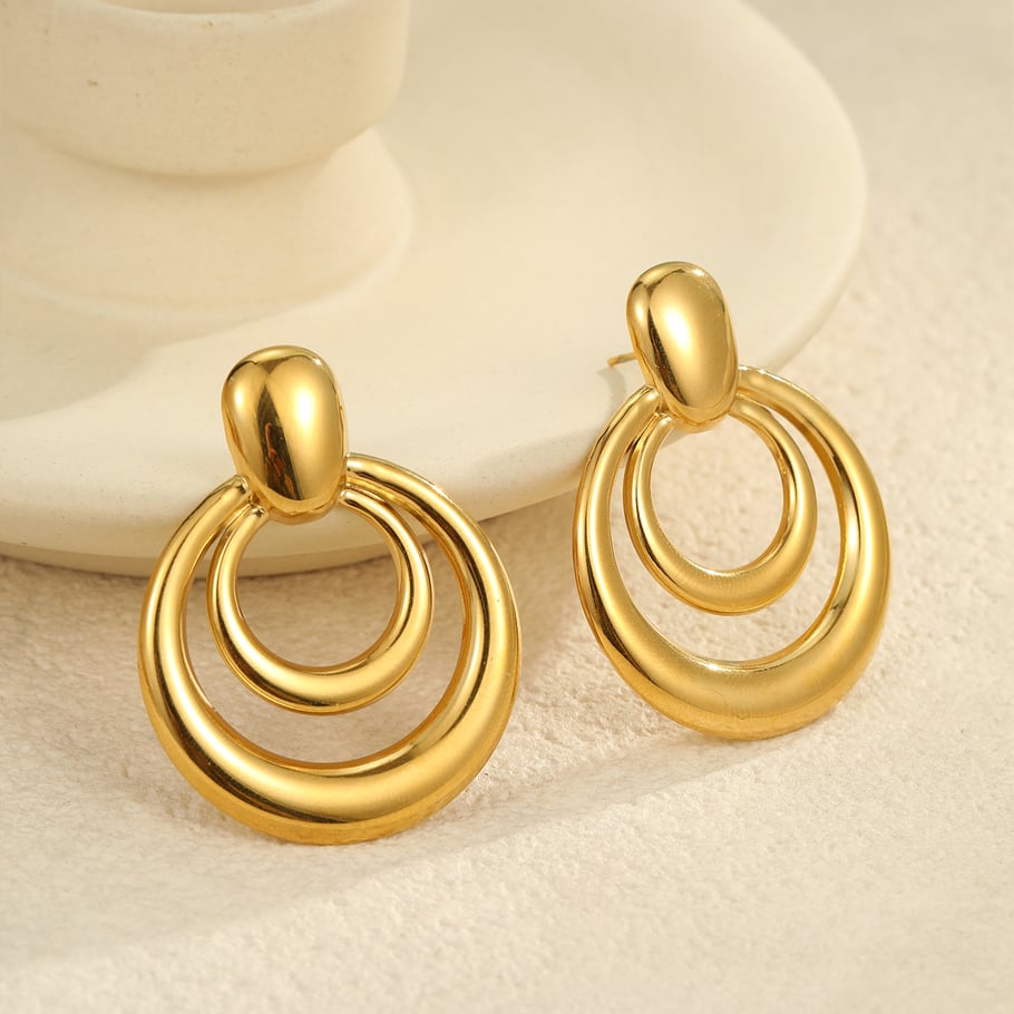 Simple Mixed Color Stainless Steel Gold Color Women's Hoop Earrings h5Picture3