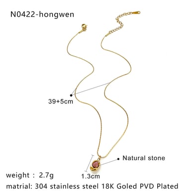 Collana con ciondolo in pietra naturale color oro in acciaio inossidabile da 1 pezzo h5 Immagine2