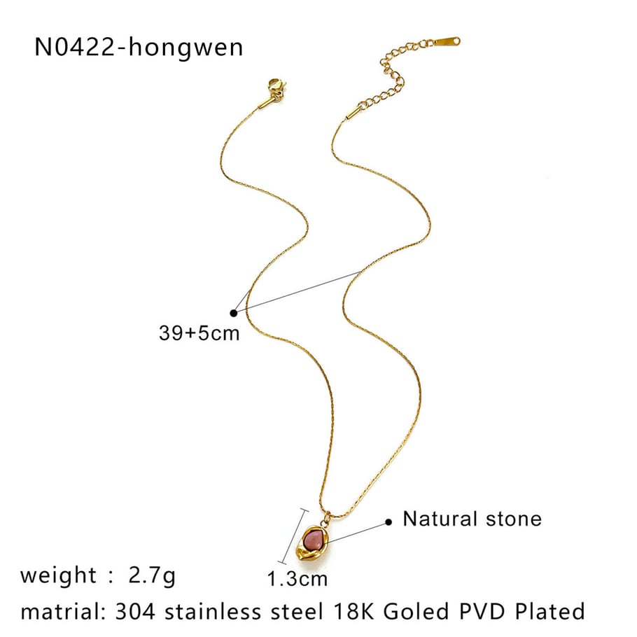Collana con ciondolo in pietra naturale color oro in acciaio inossidabile da 1 pezzo Immagine2