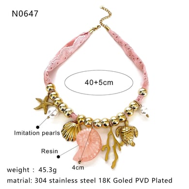 Collana con ciondolo color oro in acciaio inossidabile oceanico da 1 pezzo h5 
