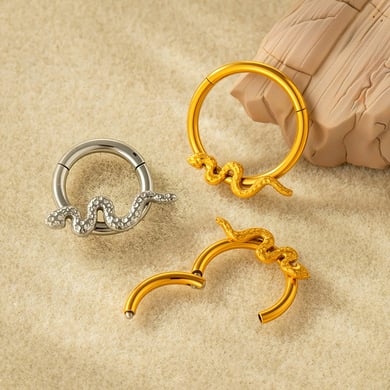 1 Stück Schlangenform Edelstahl Gold Farbe Zirkon Piercings Ohrring h5 Bild3