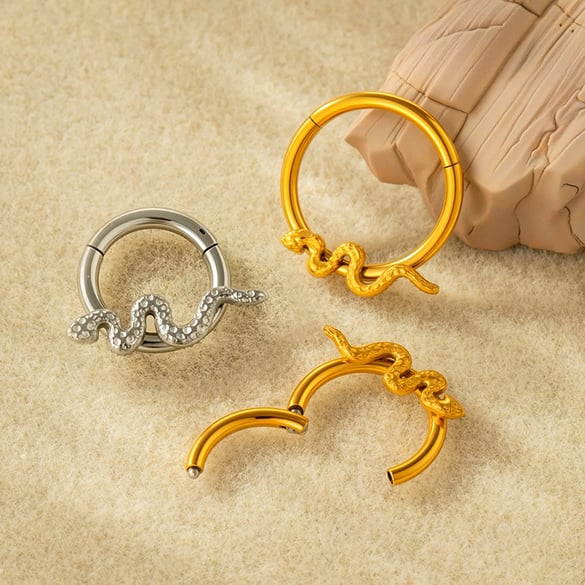 1 Piece Snake Shape Stainless Steel Gold Color Zircon Piercings Earring 2