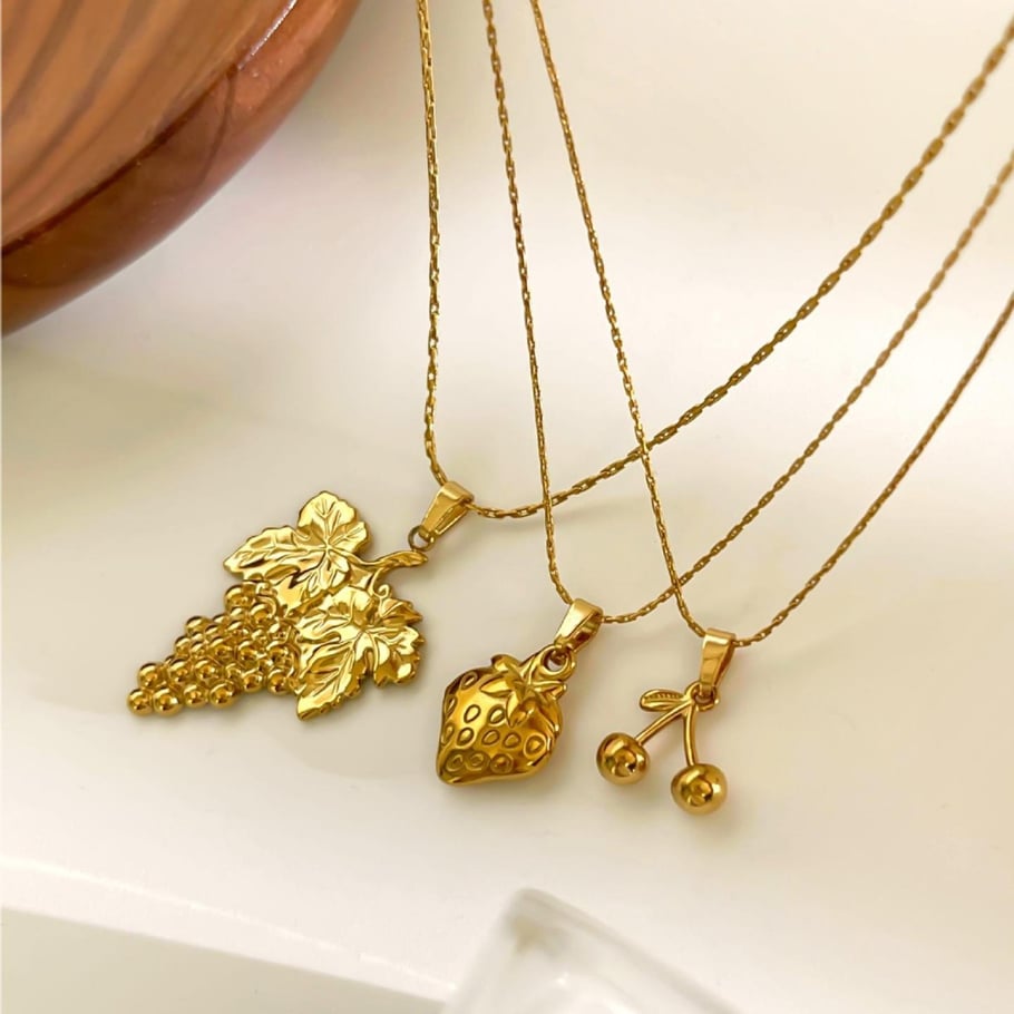 Collana con ciondolo color oro a forma di frutta in acciaio inossidabile da 1 pezzo Immagine5