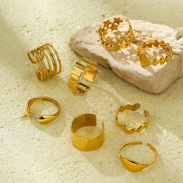 Einfache geometrische verstellbare Ringe aus Edelstahl in Goldfarbe für Damen