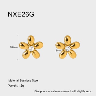 Romantic Series Elegant Flower Stainless Steel   Gold Color  Zircon Women's Stud Earrings h5 
