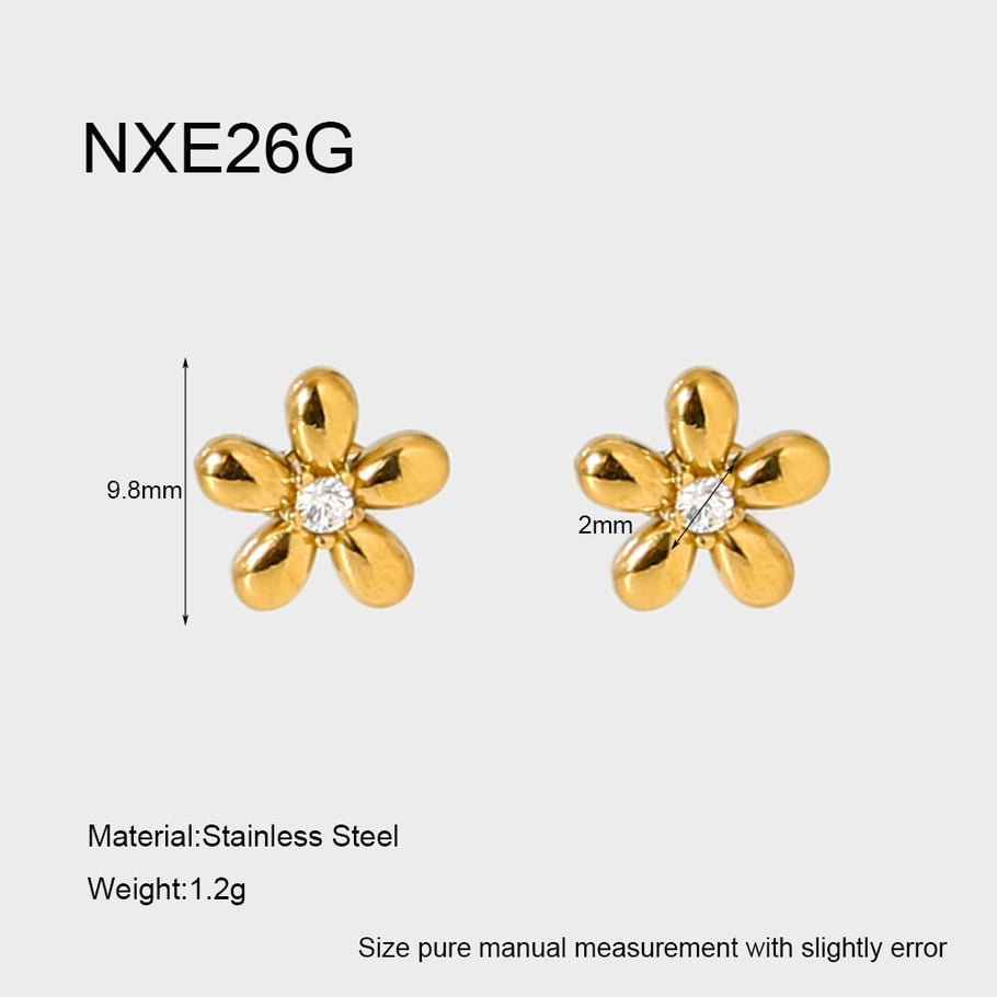 Romantic Series Elegant Flower Stainless Steel   Gold Color  Zircon Women's Stud Earrings 
