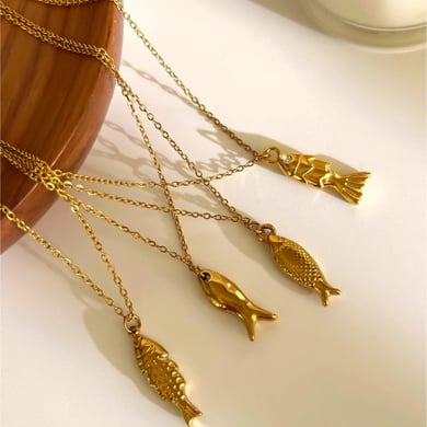 1 stuk vis roestvrij staal goudkleurige hanger ketting h5 Afbeelding4
