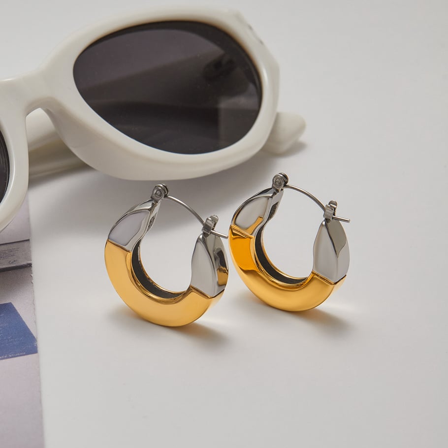 1 paire de boucles d&#39;oreilles créoles géométriques modernes en acier inoxydable couleur or pour femme Image4