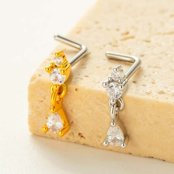 1 Piece Droplet Copper Gold Color Zircon Women's Nose Stud 2