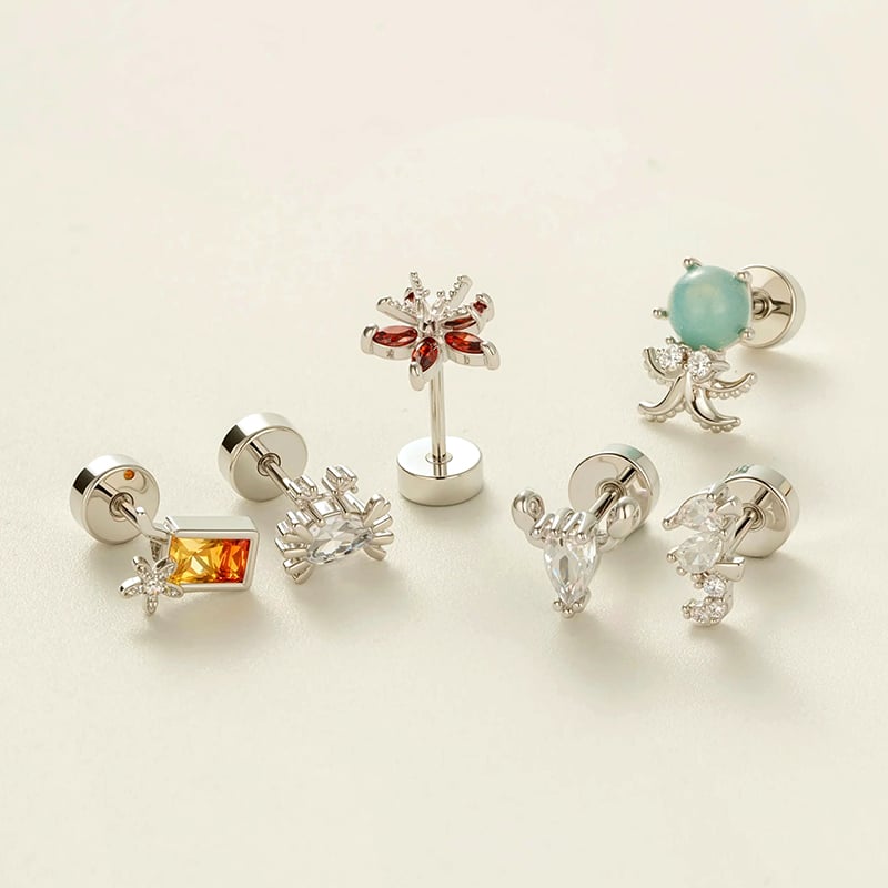 1 Piece Oceanic Copper Gold Color Zircon Piercings Earrings h5Picture4