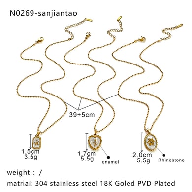 1 Piece Enamel Heart Stainless Steel Gold Color Pendant Necklace h5 