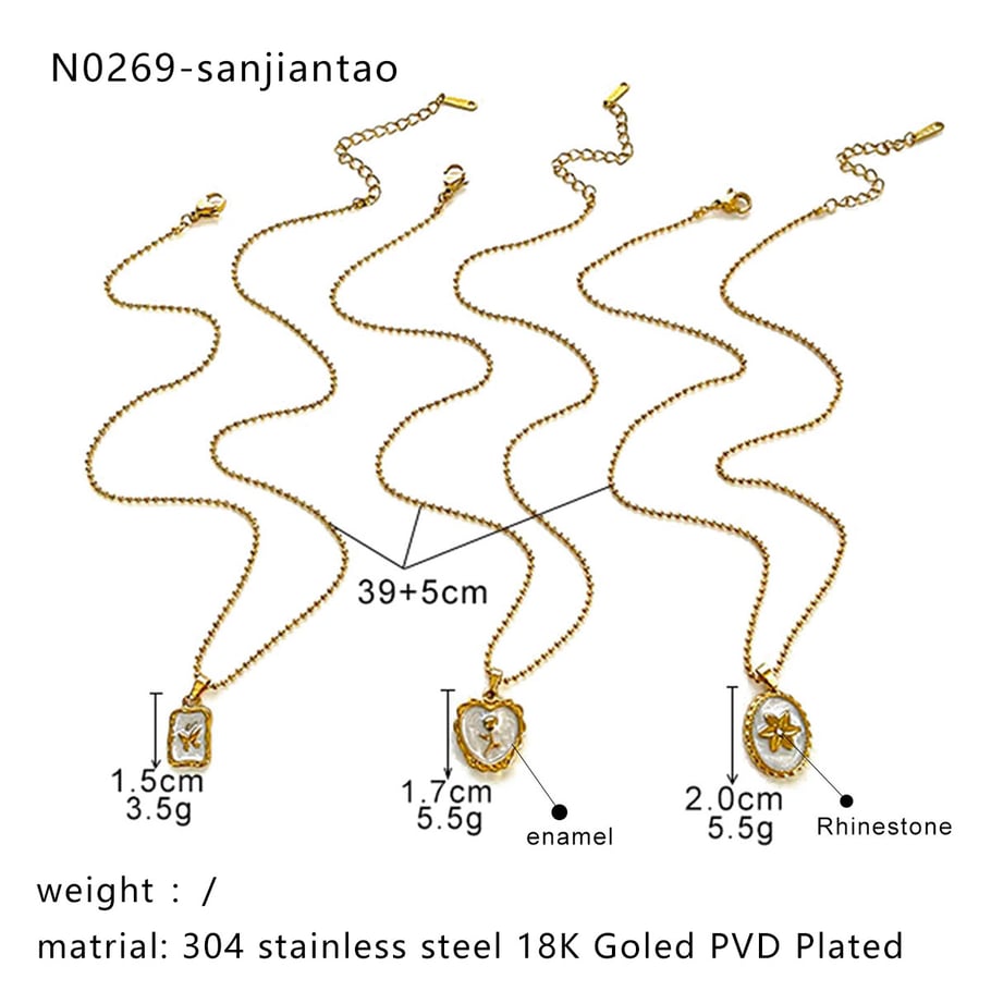 1 Piece Enamel Heart Stainless Steel Gold Color Pendant Necklace 