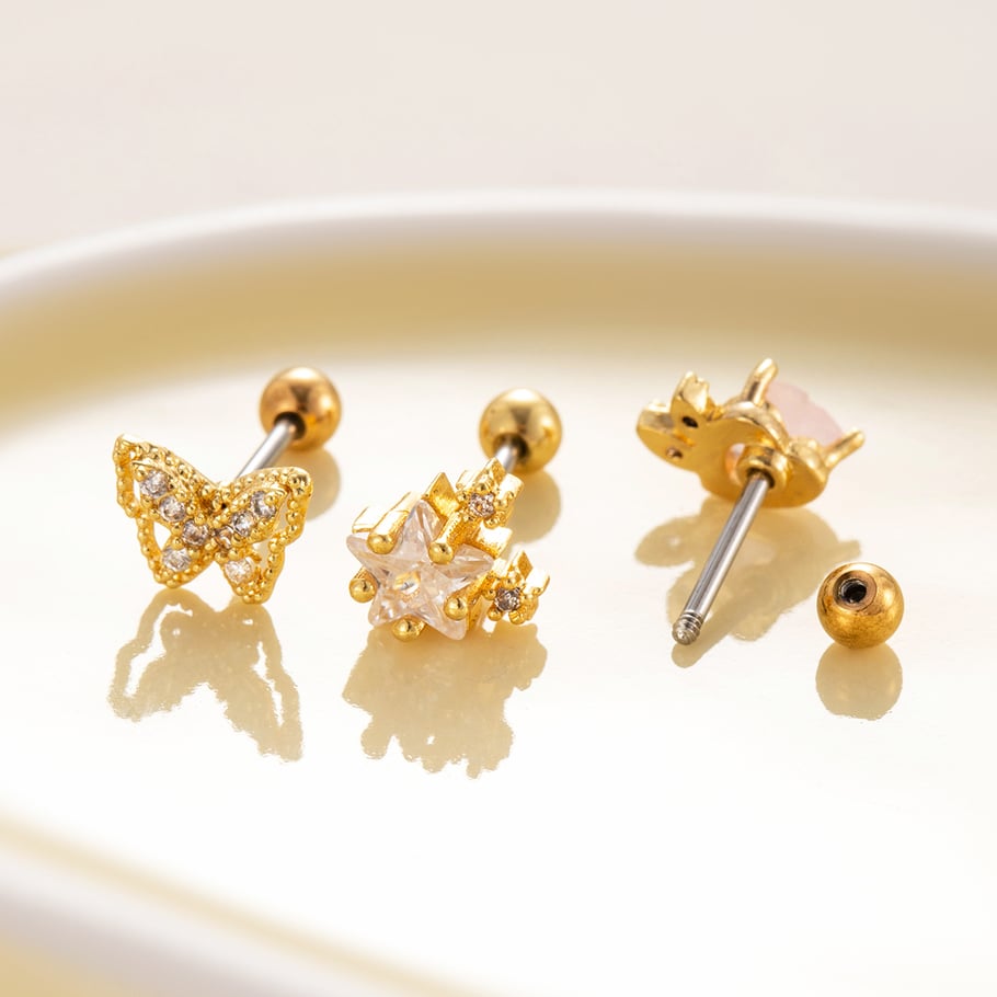Pendientes de perforación para mujer con circonitas de acero y titanio con forma de corazón brillante (1 pieza) Imagen4