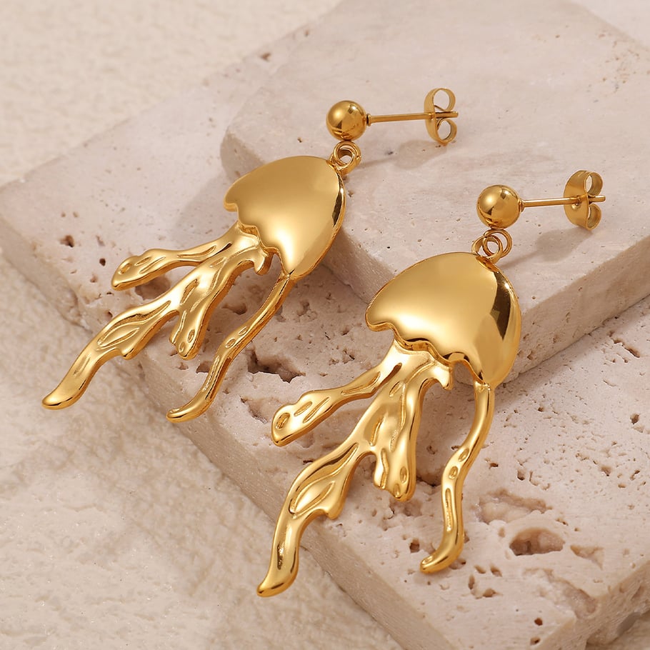 Oktopus Edelstahl Goldfarben Tropfen Ohrringe Bild2