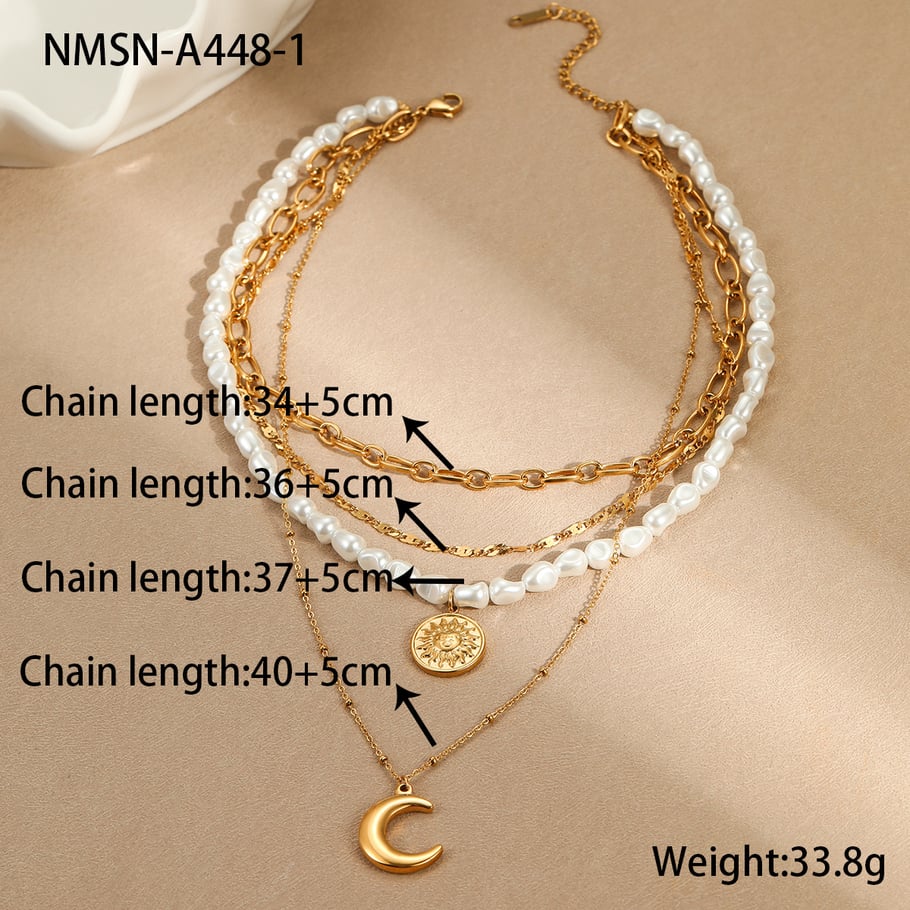 Elegant Geometric Stainless Steel Gold Color Women's Layered Necklaces
