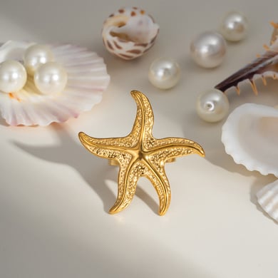 1 anello in acciaio inossidabile color oro a forma di stella marina h5 Immagine2