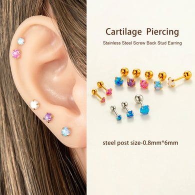 Boucles d&#39;oreilles piercing pour femme en acier inoxydable couleur or avec opale polychrome h5 Image5