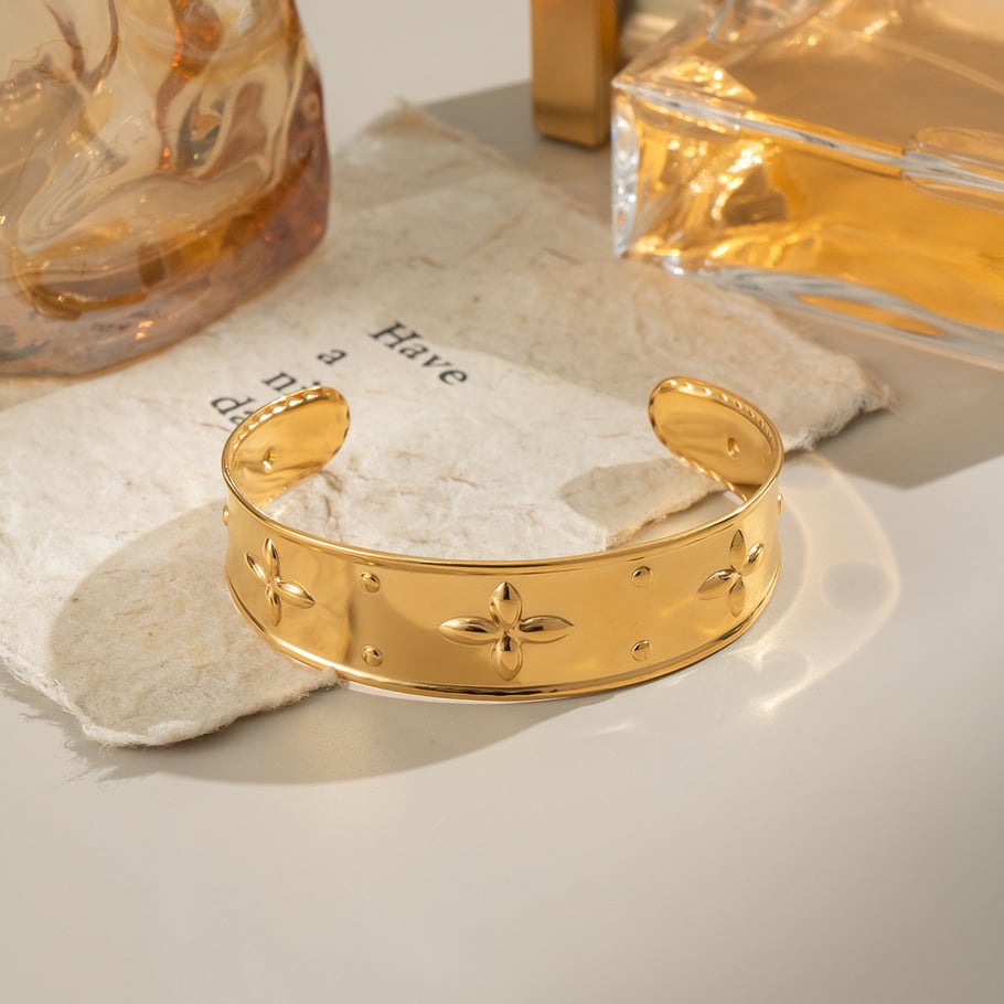 1 Piece Flower Stainless Steel Gold Color Cuff Bracelet Picture4
