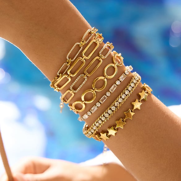 1 Stück klassische geometrische Edelstahl-Kettenarmbänder in Goldfarbe für Damen 2