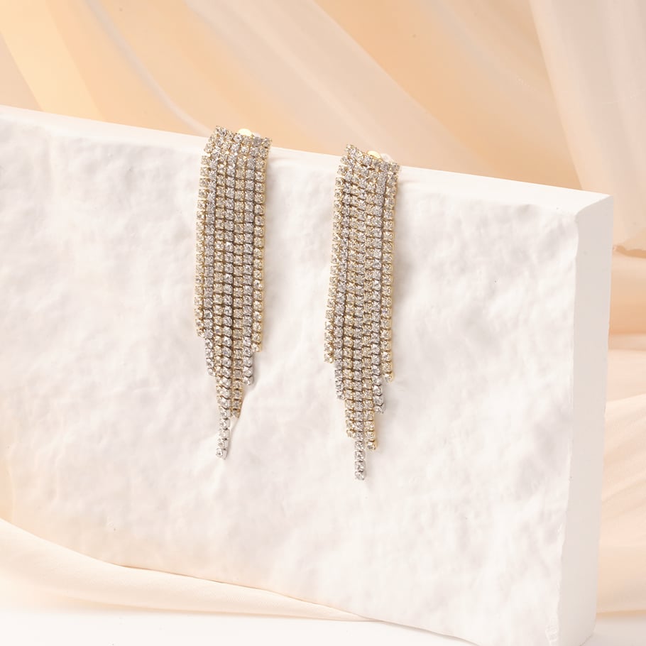 1 paire de boucles d&#39;oreilles pendantes classiques à pampilles en acier inoxydable couleur or pour femme, série luxueuse Image6